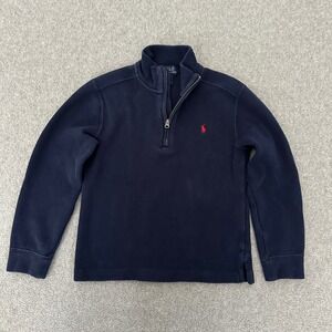 Polo Ralph Lauren 1/4 Zip Sweater Boys 7 Navy Blue Cotton Pullover Classic Prep
